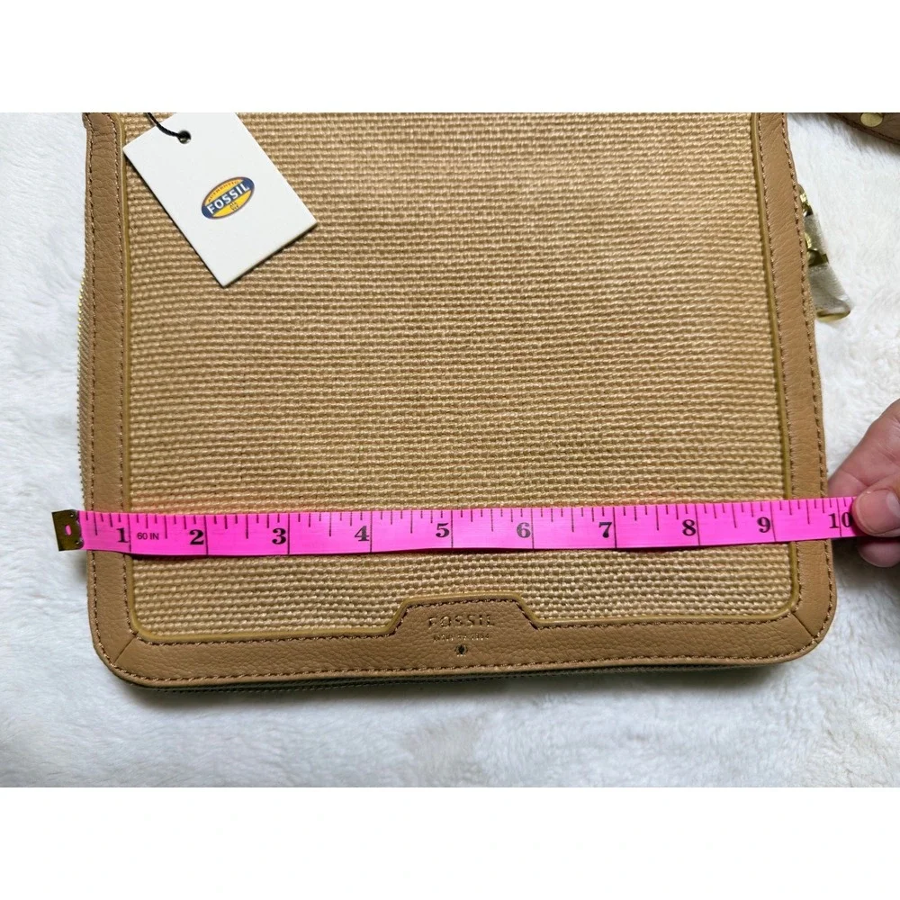 Fossil Preston Straw Crossbody Bag Beige Leather Trim New with Tags